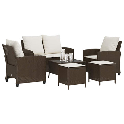 6-tlg. Garten-Sofagarnitur mit Kissen Braun Poly Rattan