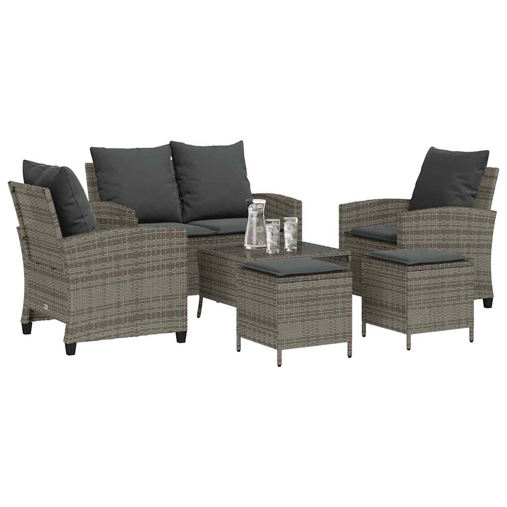 6-tlg. Garten-Sofagarnitur mit Kissen Grau Poly Rattan