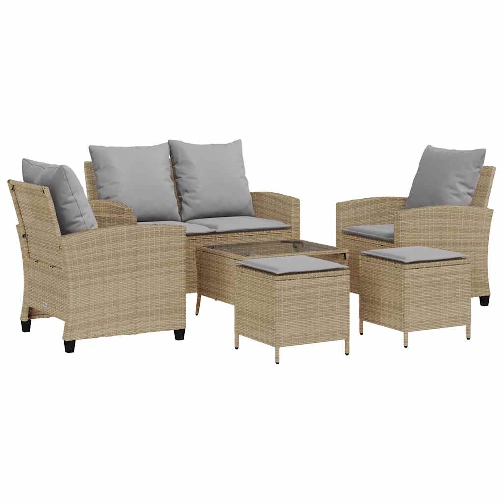 6-tlg. Garten-Sofagarnitur mit Kissen Beige Poly Rattan