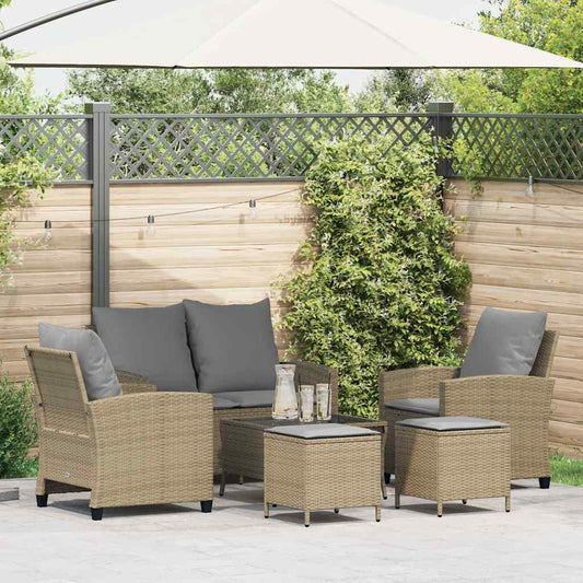 6-tlg. Garten-Sofagarnitur mit Kissen Beige Poly Rattan