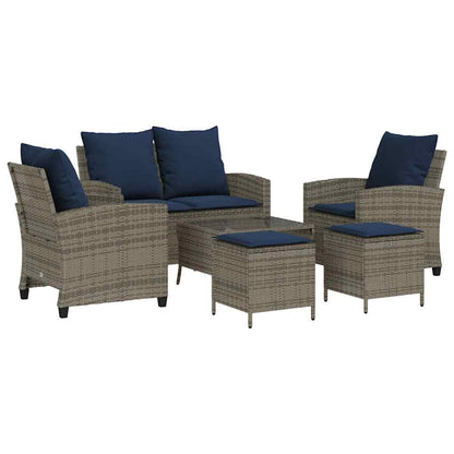 6-tlg. Garten-Sofagarnitur mit Kissen Grau Poly Rattan