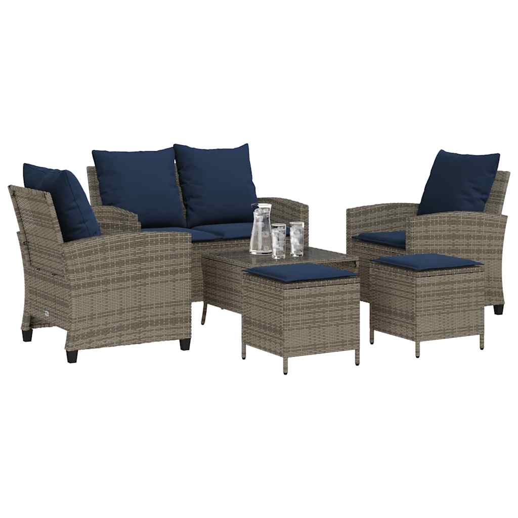 6-tlg. Garten-Sofagarnitur mit Kissen Grau Poly Rattan