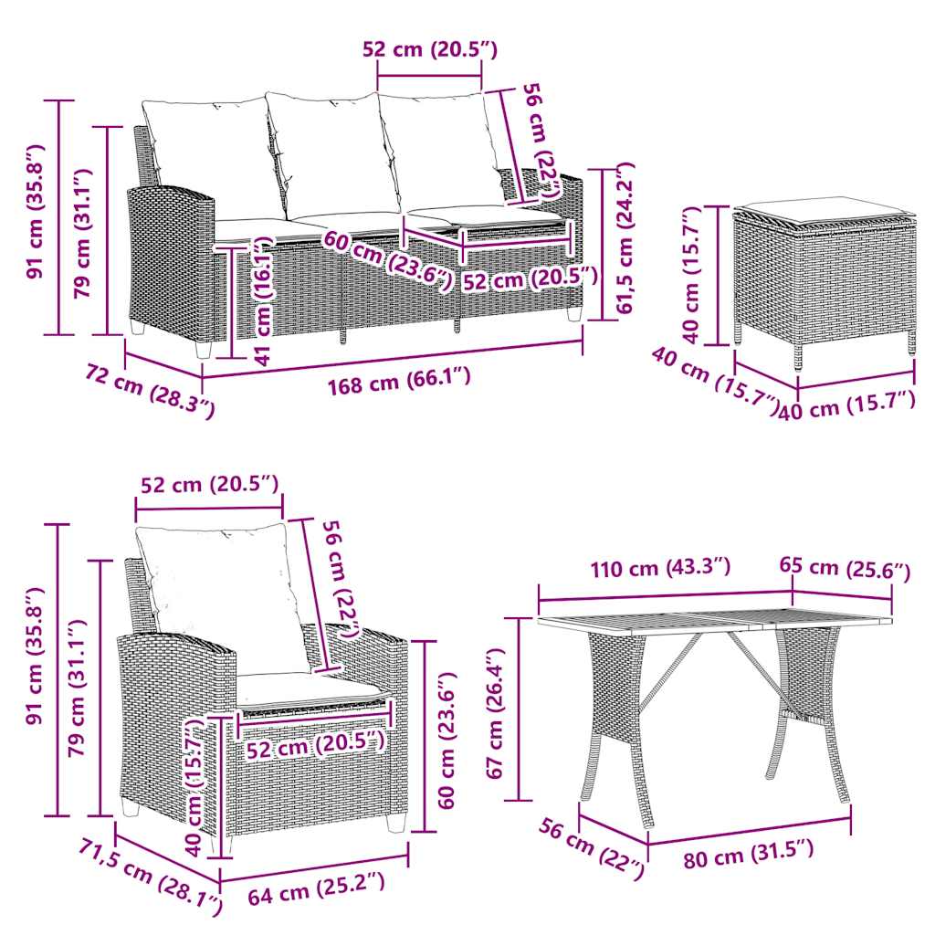 6-tlg. Garten-Sofagarnitur mit Kissen Grau Poly Rattan