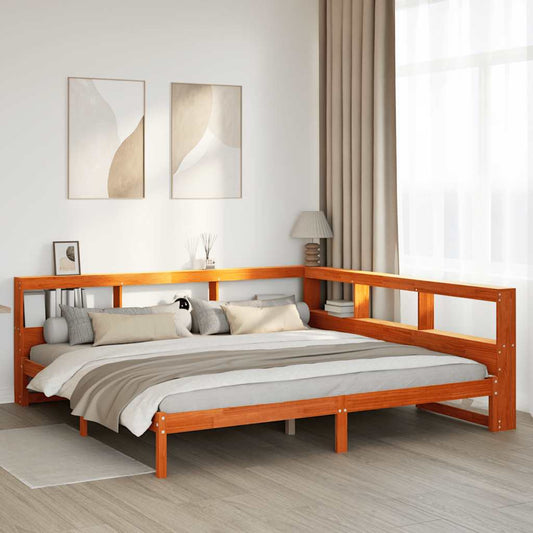 Massivholzbett mit Regal ohne Matratze Wachsbraun 200x200 cm