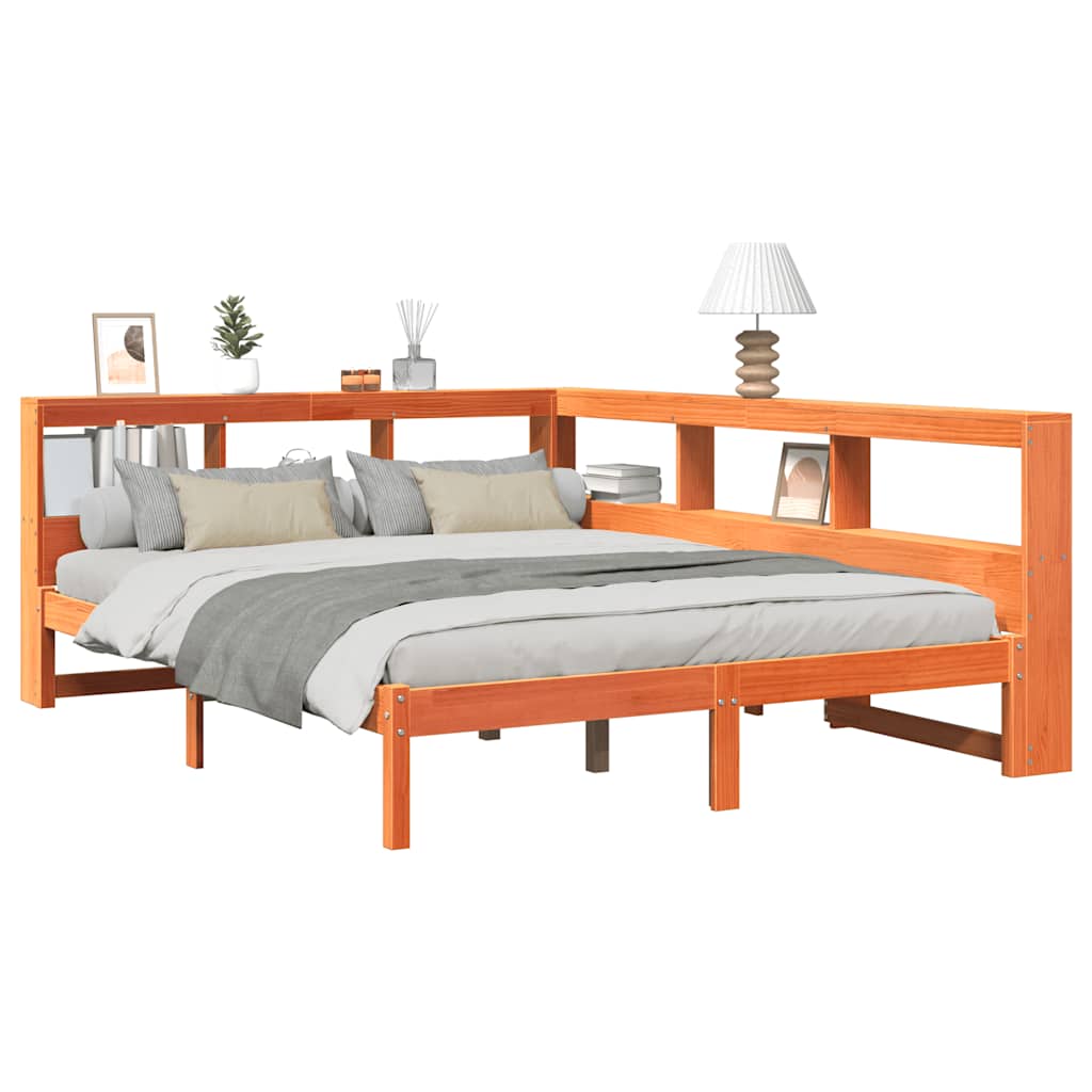 Massivholzbett mit Regal ohne Matratze Wachsbraun 140x200 cm