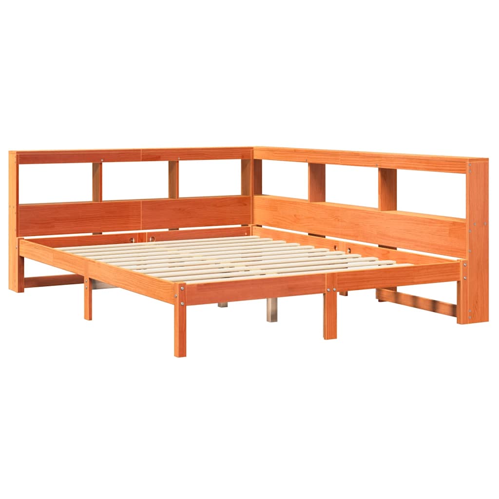 Massivholzbett mit Regal ohne Matratze Wachsbraun 140x200 cm