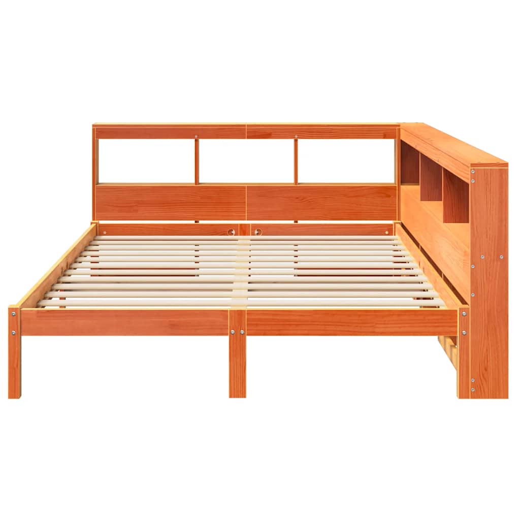 Massivholzbett mit Regal ohne Matratze Wachsbraun 140x200 cm