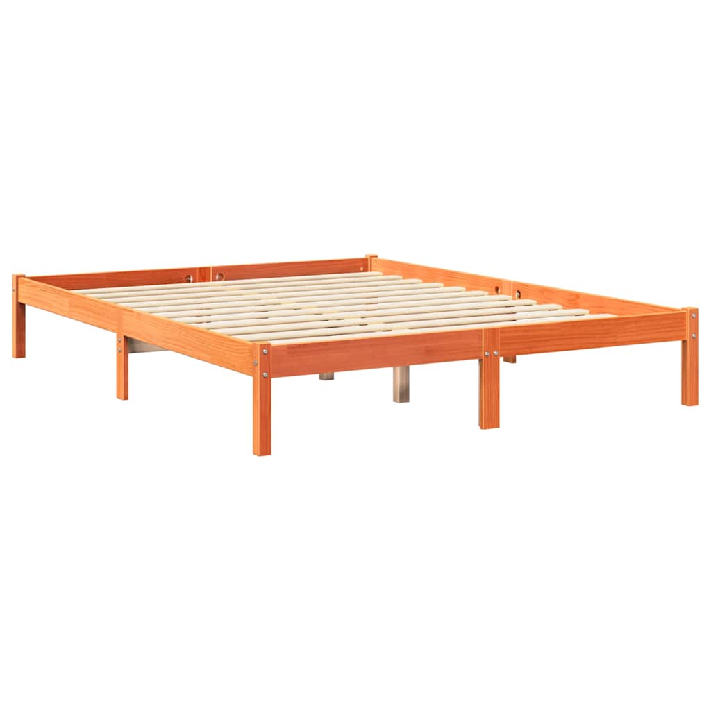 Massivholzbett mit Regal ohne Matratze Wachsbraun 140x200 cm