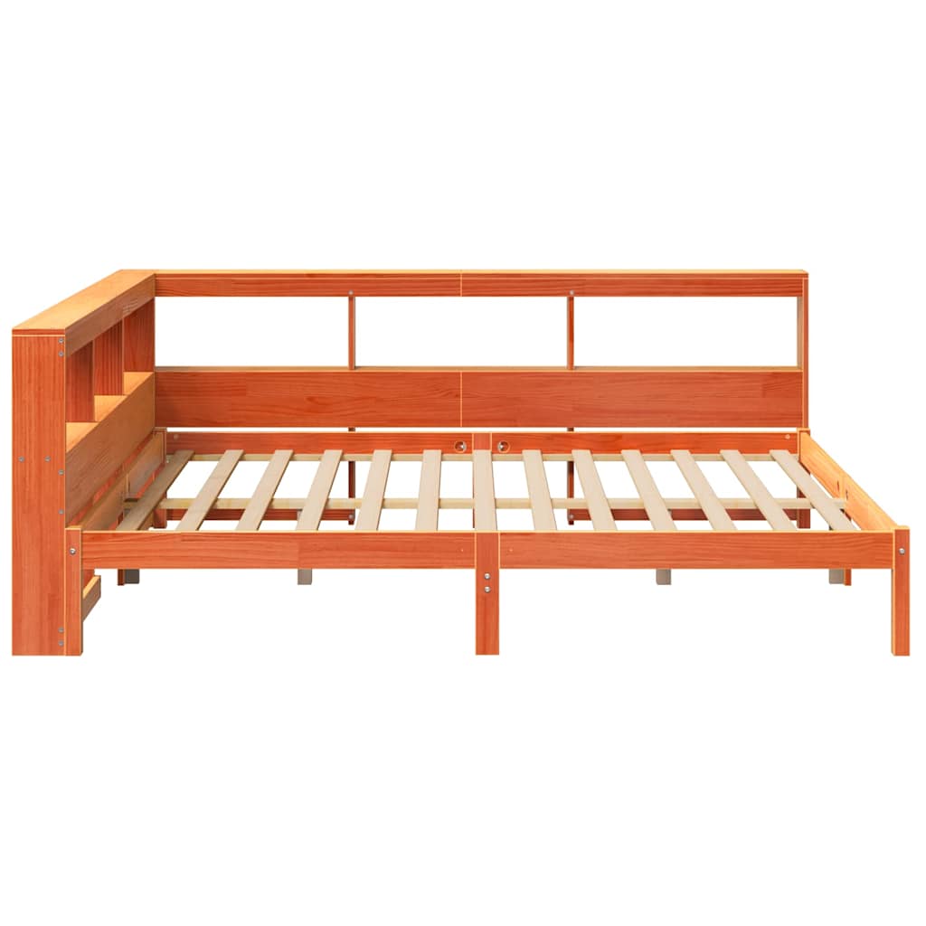 Massivholzbett mit Regal ohne Matratze Wachsbraun 140x200 cm