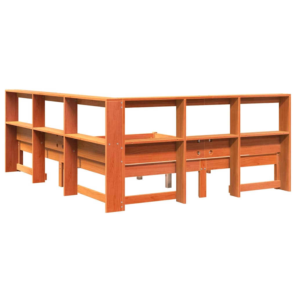Massivholzbett mit Regal ohne Matratze Wachsbraun 140x200 cm