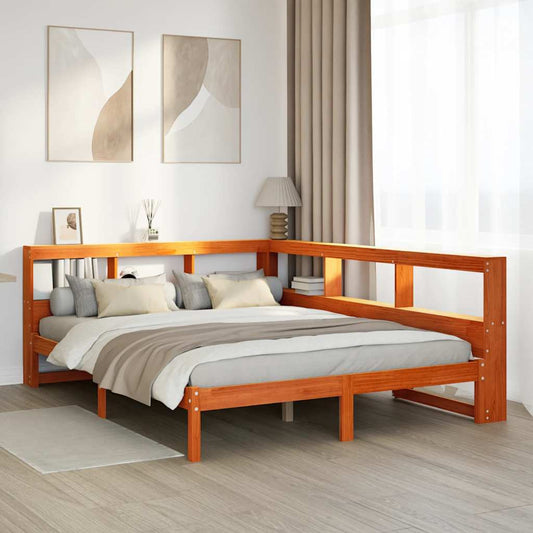 Massivholzbett mit Regal ohne Matratze Wachsbraun 140x200 cm