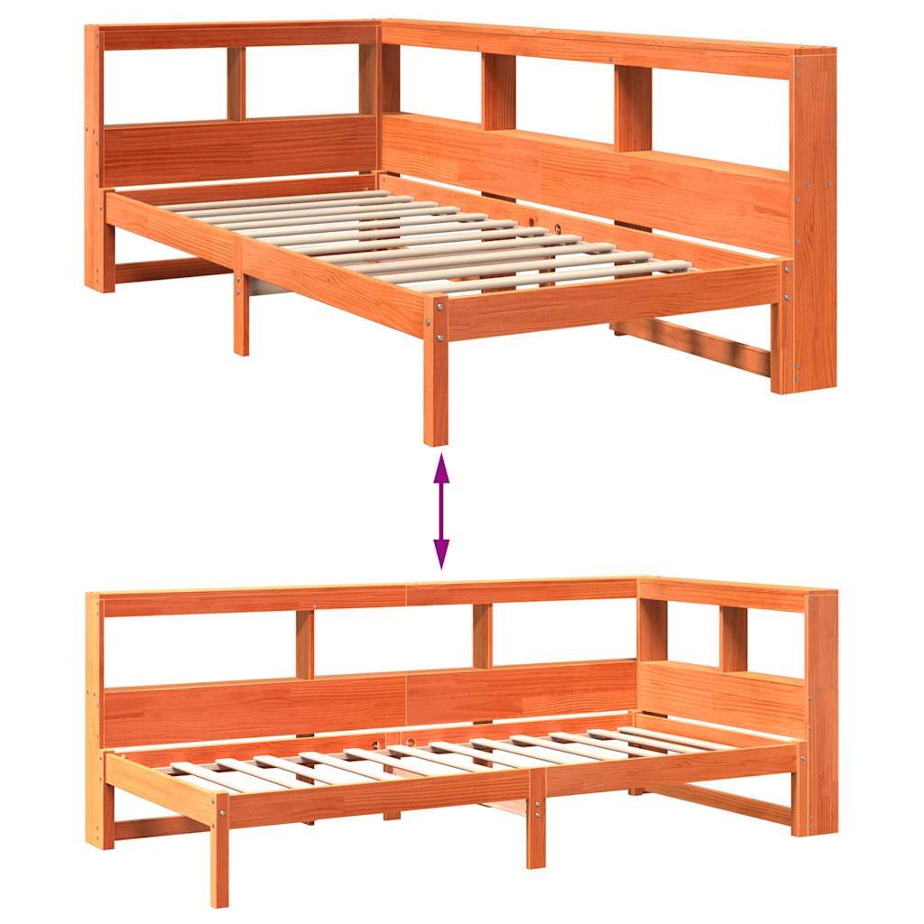 Massivholzbett mit Regal ohne Matratze Wachsbraun 90x200 cm