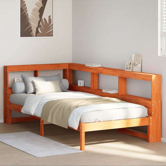 Massivholzbett mit Regal ohne Matratze Wachsbraun 90x200 cm