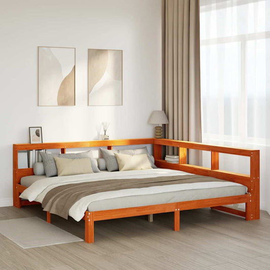Massivholzbett mit Regal ohne Matratze Wachsbraun 180x200 cm