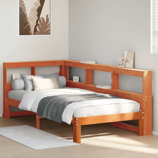 Massivholzbett mit Regal ohne Matratze Wachsbraun 90x200 cm