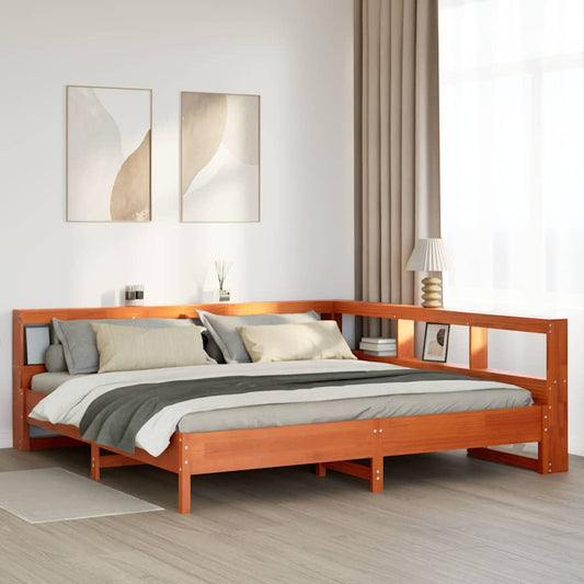 Massivholzbett mit Regal ohne Matratze Wachsbraun 200x200 cm
