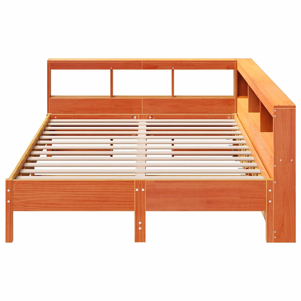 Massivholzbett mit Regal ohne Matratze Wachsbraun 140x200 cm