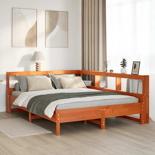 Massivholzbett mit Regal ohne Matratze Wachsbraun 140x200 cm