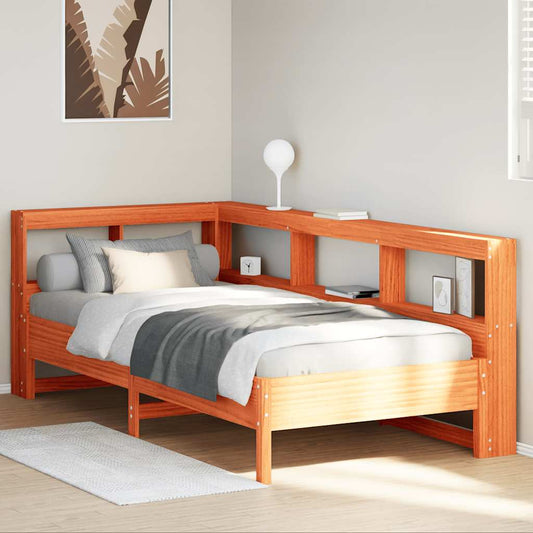 Massivholzbett mit Regal ohne Matratze Wachsbraun 90x200 cm