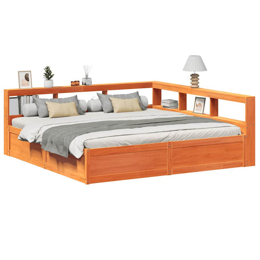 Massivholzbett mit Regal ohne Matratze Wachsbraun 200x200 cm