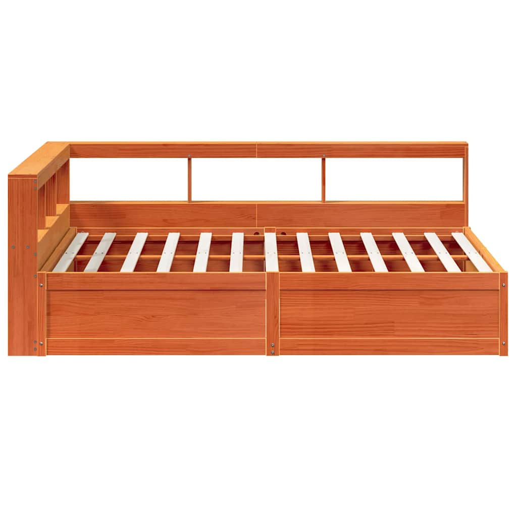 Massivholzbett mit Regal ohne Matratze Wachsbraun 150x200 cm