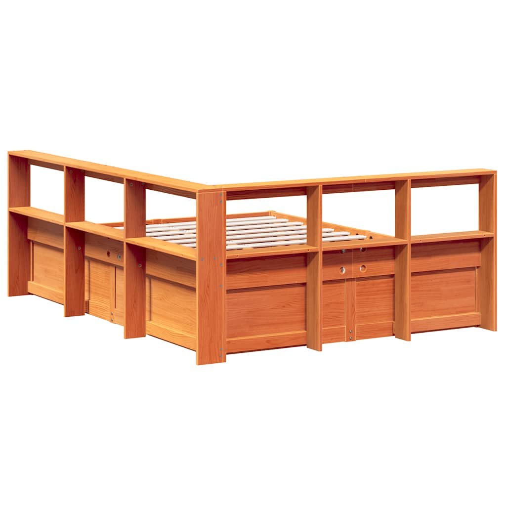 Massivholzbett mit Regal ohne Matratze Wachsbraun 150x200 cm