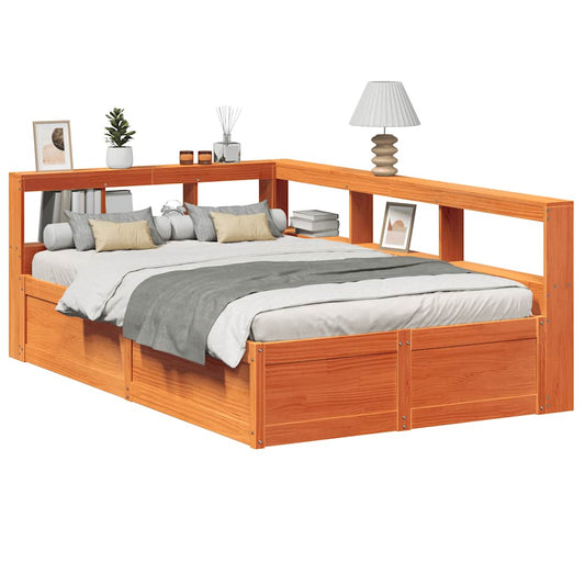 Massivholzbett mit Regal ohne Matratze Wachsbraun 140x190 cm