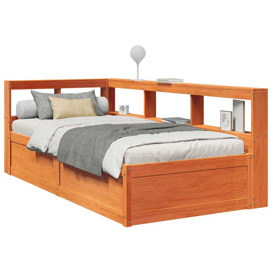 Massivholzbett mit Regal ohne Matratze Wachsbraun 90x190 cm
