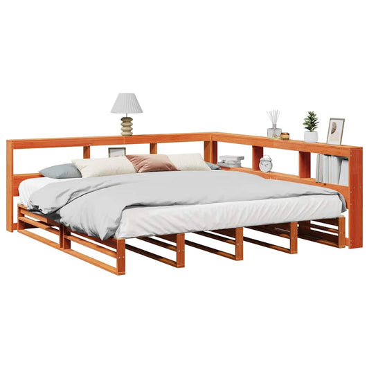 Massivholzbett mit Regal ohne Matratze Wachsbraun 200x200 cm