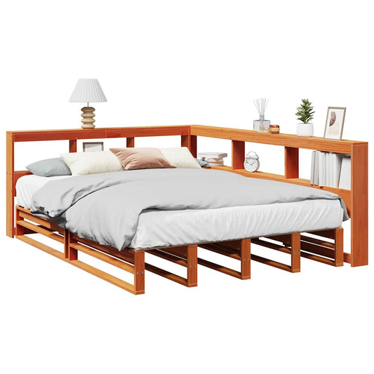 Massivholzbett mit Regal ohne Matratze Wachsbraun 140x200 cm