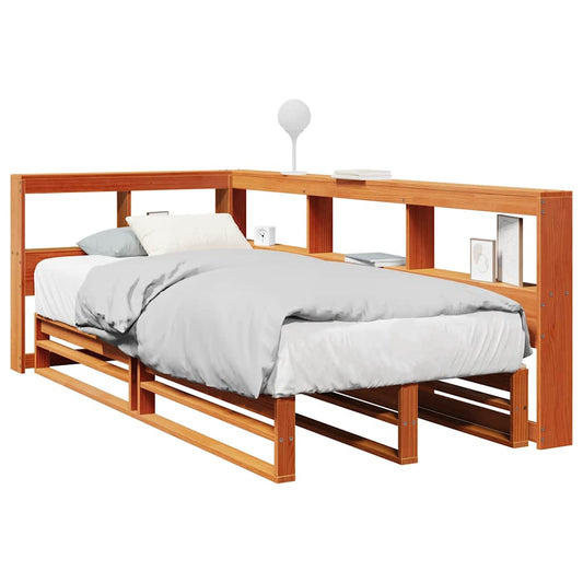 Massivholzbett mit Regal ohne Matratze Wachsbraun 90x190 cm