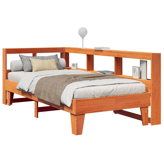 Massivholzbett mit Regal ohne Matratze Wachsbraun 90x200 cm
