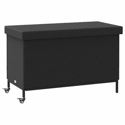 Gartentruhe mit Rollen Schwarz 110x55x73 cm Poly Rattan