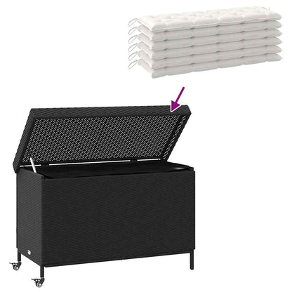 Gartentruhe mit Rollen Schwarz 110x55x73 cm Poly Rattan