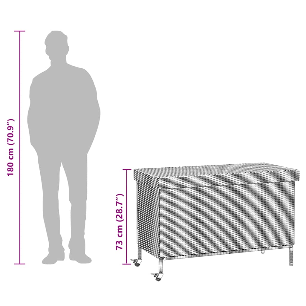 Gartentruhe mit Rollen Braun 110x55x73 cm Poly Rattan