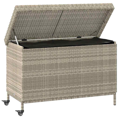 Gartentruhe mit Rollen Hellgrau 110x55x73 cm Poly Rattan