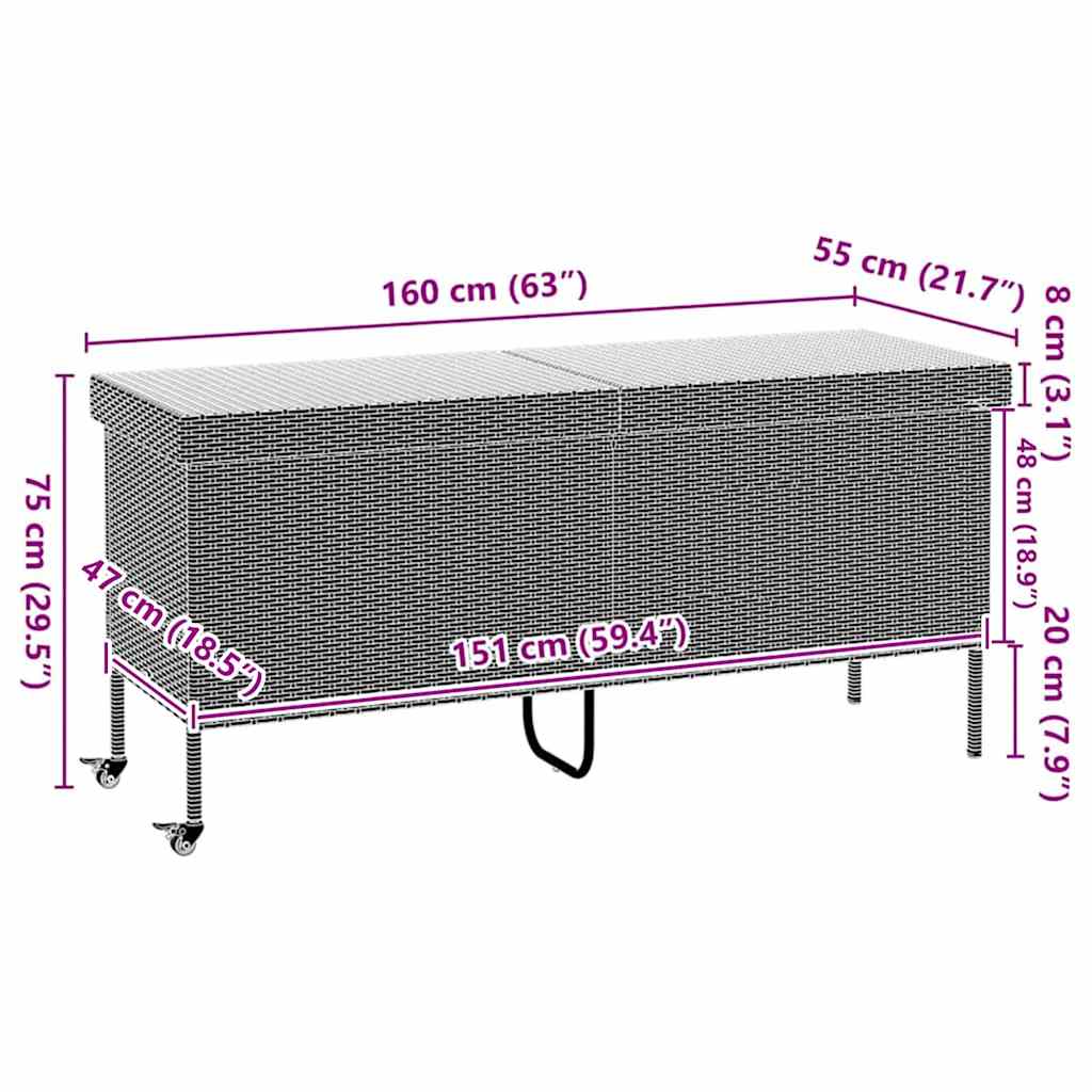 Gartentruhe mit Rollen Schwarz 160x55x75 cm Poly Rattan