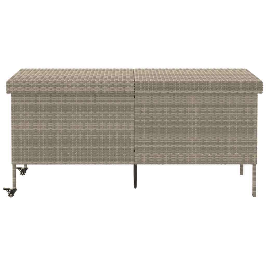 Gartentruhe mit Rollen Hellgrau 160x55x75 cm Poly Rattan