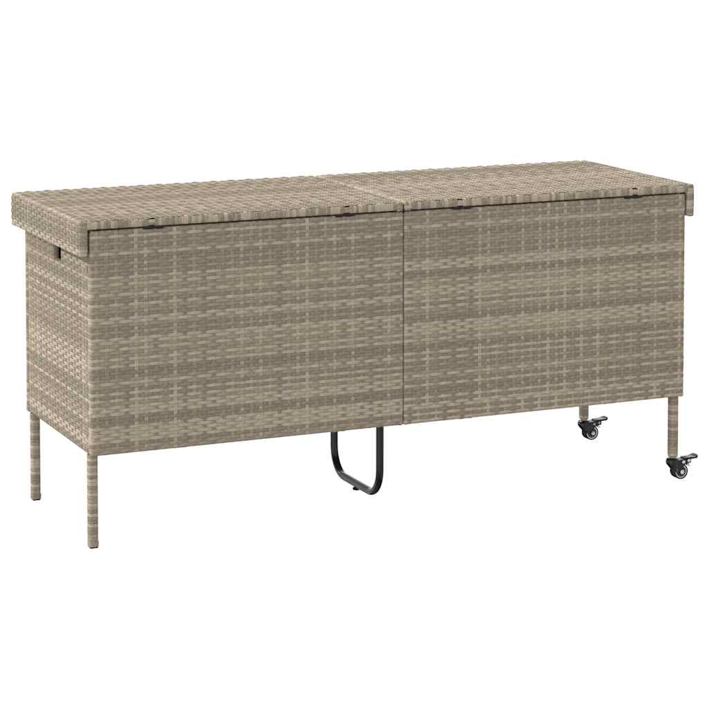 Gartentruhe mit Rollen Hellgrau 160x55x75 cm Poly Rattan