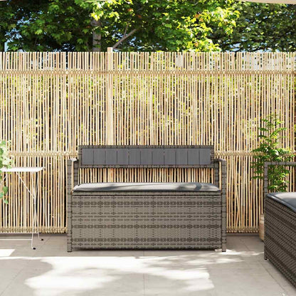 Gartenbank mit Stauraum und Kissen Grau Poly Rattan