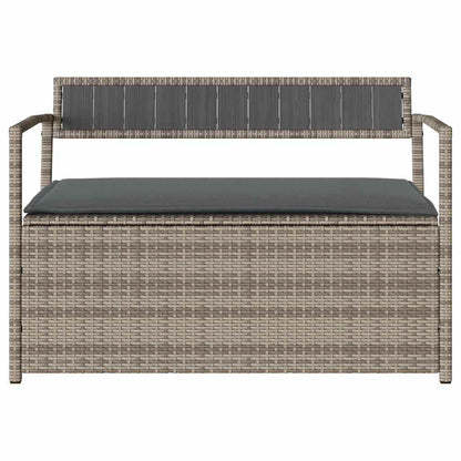 Gartenbank mit Stauraum und Kissen Grau Poly Rattan