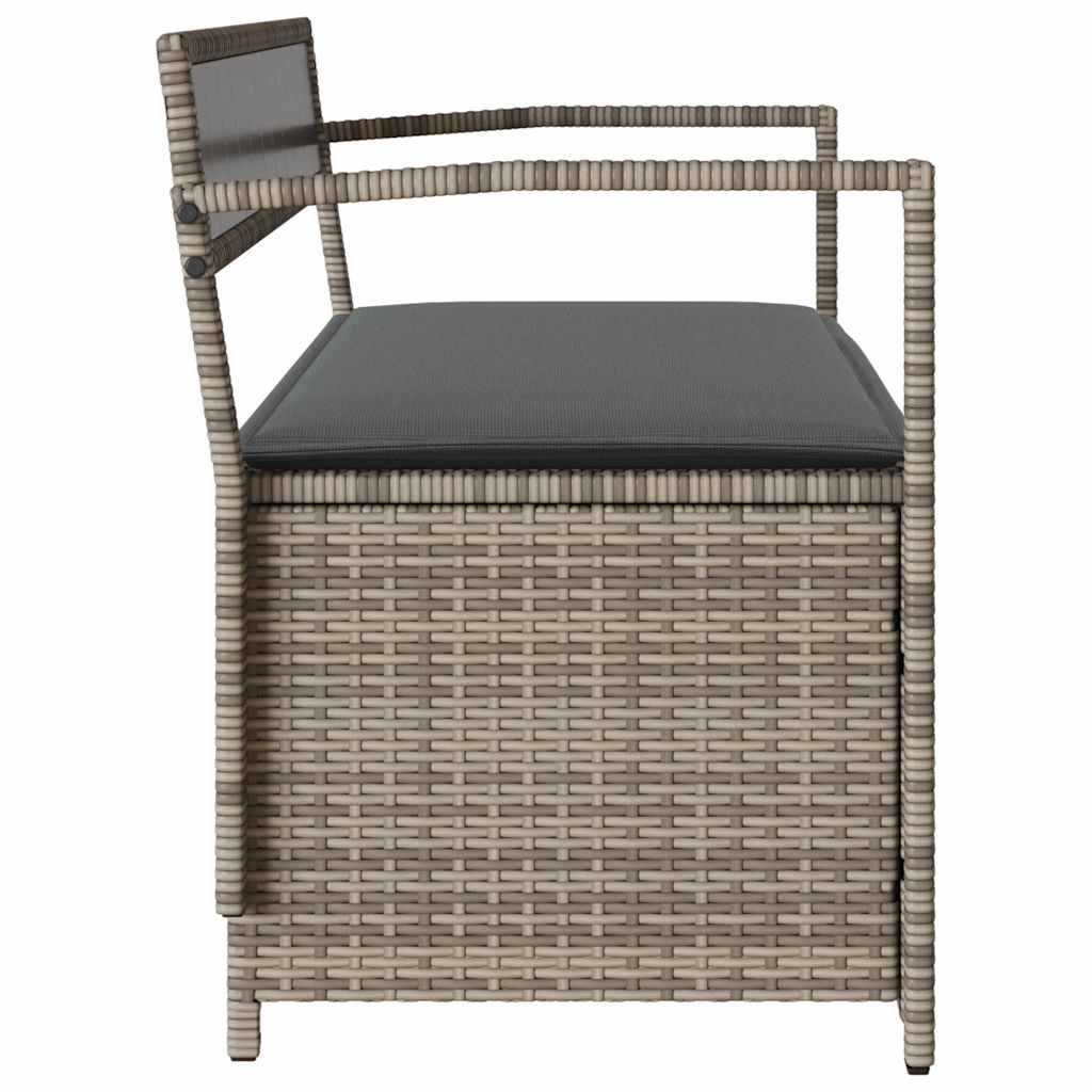 Gartenbank mit Stauraum und Kissen Grau Poly Rattan