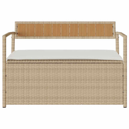 Gartenbank mit Stauraum und Kissen Beige Poly Rattan