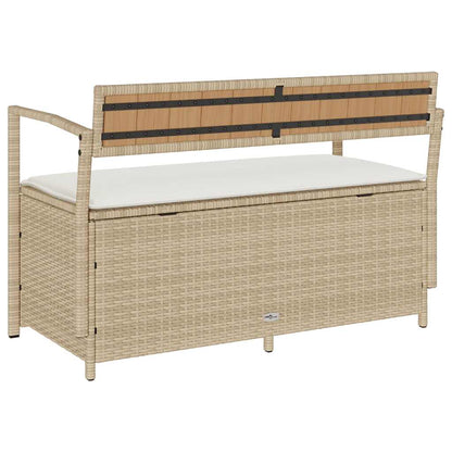 Gartenbank mit Stauraum und Kissen Beige Poly Rattan
