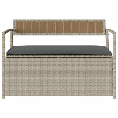 Gartenbank mit Stauraum und Kissen Hellgrau Poly Rattan