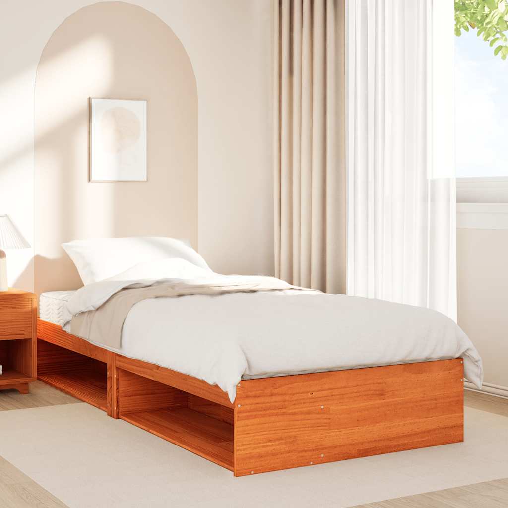 Daybed with mattress wax brown 100x200 cm solid pine wood