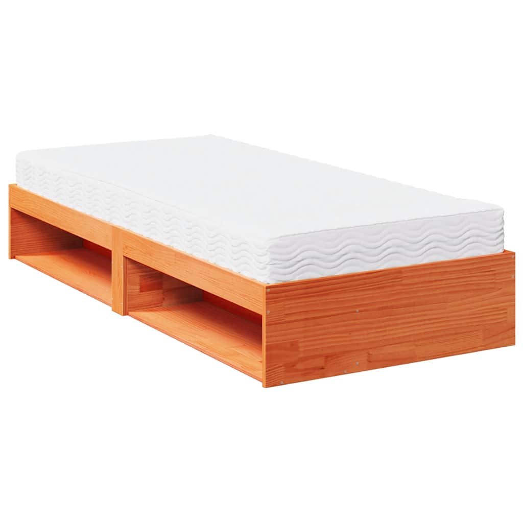 Daybed with mattress wax brown 100x200 cm solid pine wood