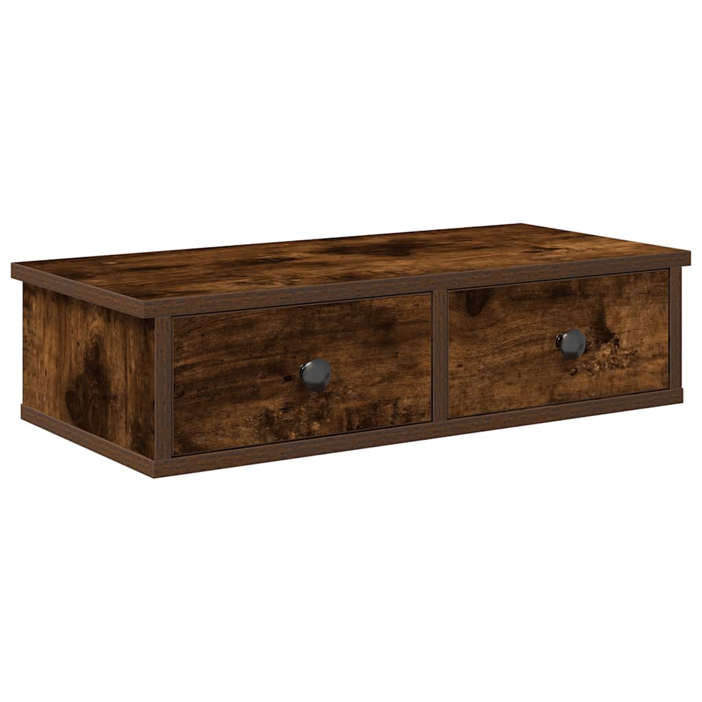 Wall shelf with drawers smoked oak 60x25x15 cm wood material