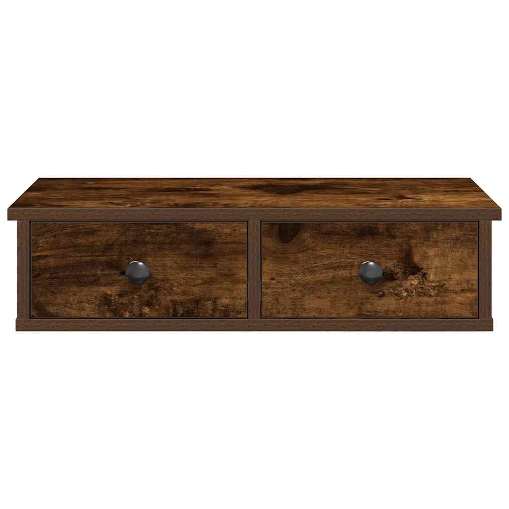 Wall shelf with drawers smoked oak 60x25x15 cm wood material