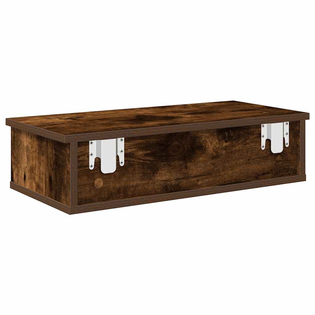 Wall shelf with drawers smoked oak 60x25x15 cm wood material